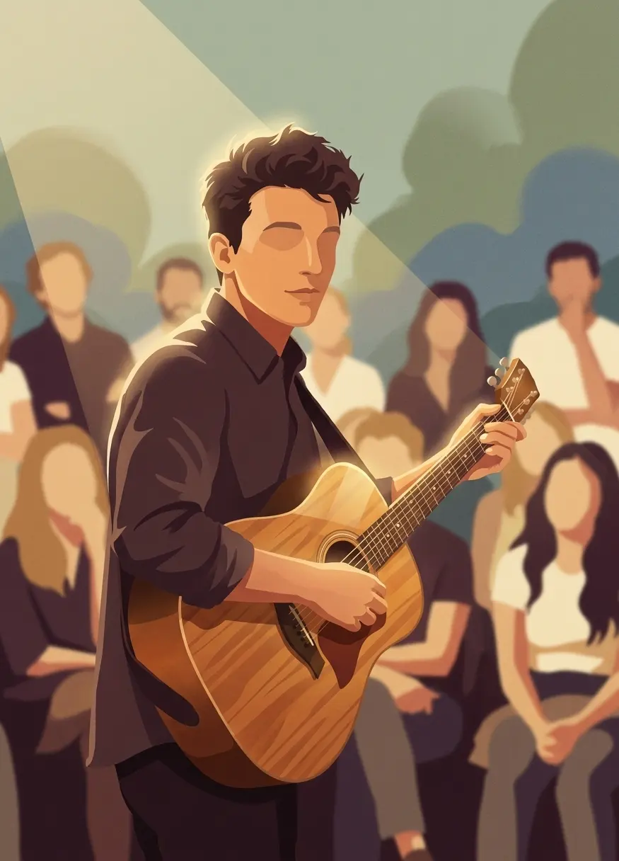 Performing an acoustic guitar solo on stage